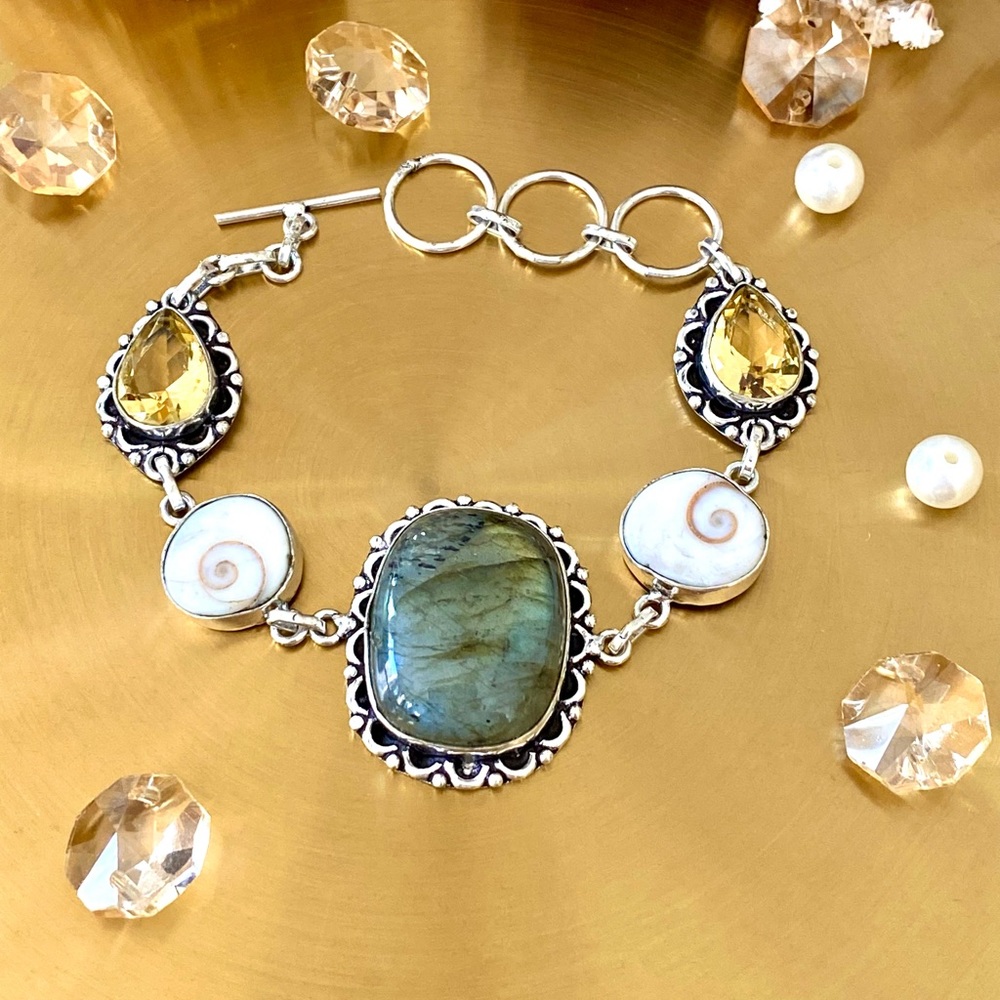 B46-Labradorite, Shiva Eye Shell And Citrine Brac… - image 2